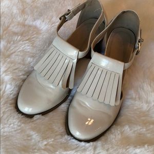 ASOS Cream patent leather loafer heels